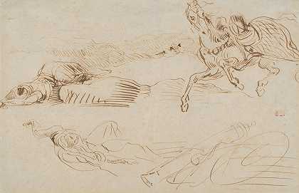 倒下的战士和逃跑的马`Fallen Warriors and a Runaway Horse (1862) by Eugène Delacroix