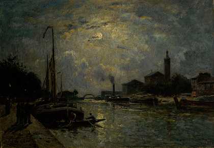 河上的船，月光`Bateaux sur le fleuve, clair de lune by Stanislas Lépine