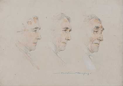 亨利·欧文爵士的三幅肖像`Triple portrait of Sir Henry Irving (ca 1899) by Mortimer Menpes