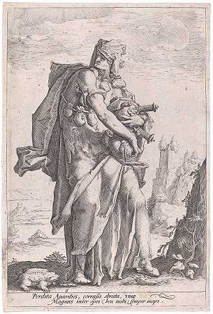 贪婪`Avarice (c. 1587) by Jacob Matham