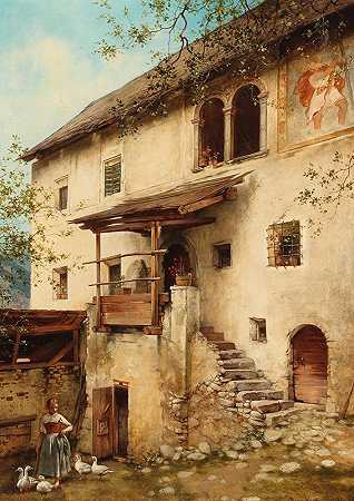 农场，主题来自Chiusa附近的南蒂罗尔`Bauernhof, Motiv aus Südtirol bei Klausen (1892) by Daniel Hock
