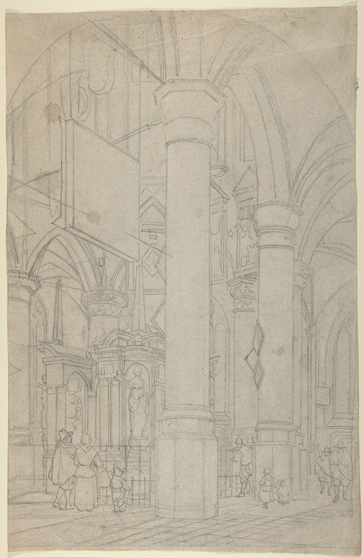 代尔夫特新教堂的屋内与沉默的威廉墓`Interior of the New Church in Delft with the Tomb of William the Silent (early 19th century) by Jan Hendrik Verheyen