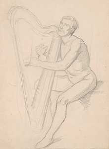 裸体男性对这幅画的研究大卫王弹琴`
Nude male study to the painting King David playing the harp (1855)  by Józef Simmler
