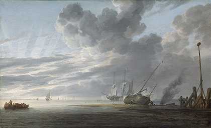 第天的河口结束`Estuary at Days End (c. 1640~1645) by Simon de Vlieger