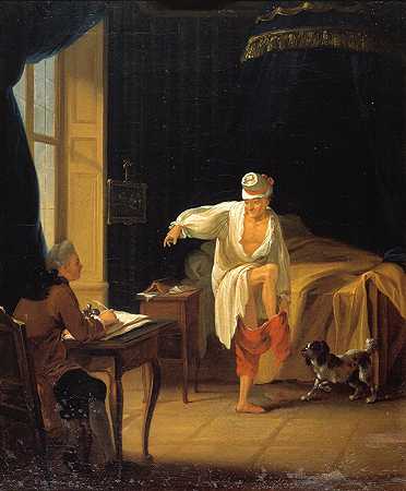 伏尔泰在费尼站起来，命令他的秘书科里尼`Voltaire à son lever à Ferney, dictant à son secrétaire Collini (1772) by Jean Huber