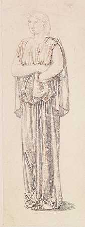 圣乔治系列——对公主画了致命的一张`St George Series – Study of a Female Attendant for The Princess draws the fatal Lot by Sir Edward Coley Burne-Jones