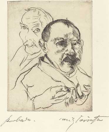 两个男性头像的草图（自画像）`Sketch of Two Male Heads (Self~Portraits) (1915) by Lovis Corinth