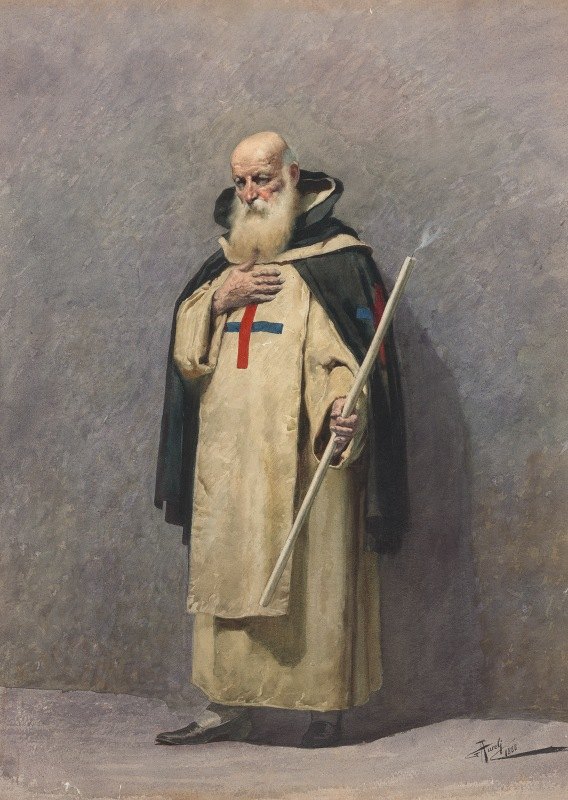 站着的老牧师`An Elderly Priest Standing (1888) by Giuseppe Aureli