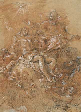 天父和圣灵接受基督的身体`God the Father and the Holy Spirit Receiving the Body of Christ (1660~1665) by Guglielmo Cortese