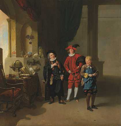 加里克与伯顿和帕尔默在炼金术家`Garrick with Burton and Palmer in The Alchymist by Johan Joseph Zoffany