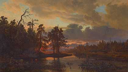 芬兰的风景`A Finnish Landscape by Hjalmar Munsterhjelm