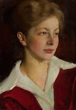 哈利娜·普鲁斯卡肖像`Portrait of Halina Pruska (1920) by Konrad Krzyżanowski