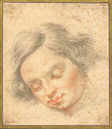 一个闭着眼睛的年轻人的头`The head of a young man with closed eyes (1603 – 1646) by Francesco Furini