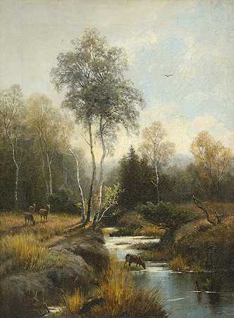 树木繁茂的景色`A Wooded Landscape (1887) by Emilie Mediz-Pelikan