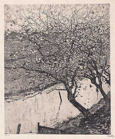 水沟边的苹果树`Apple Trees along the Side of a Ditch (1894) by Pieter Dupont