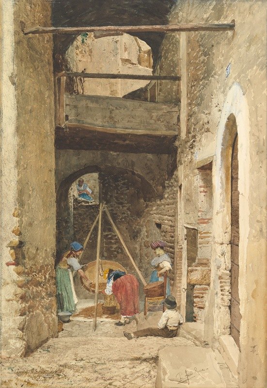 意大利庭院与人物`Italian Courtyard and Figures (1843–1921) by Cavaliere Pio Joris