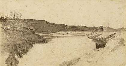 台伯河沿岸景观`Paysage des bords du Tibre (19th century) by Léon Bonnat