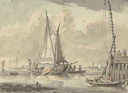 多德雷赫特附近河上的帆船`Zeilschepen op de rivier bij Dordrecht (1720 ~ 1792) by Aert Schouman