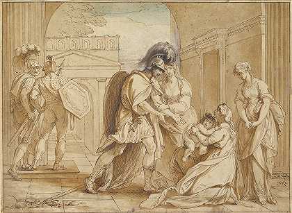 赫克托向安德洛马赫告别阿斯蒂亚纳克斯的恐惧`Hector taking leave of Andromache; the Fright of Astyanax (1766) by Benjamin West
