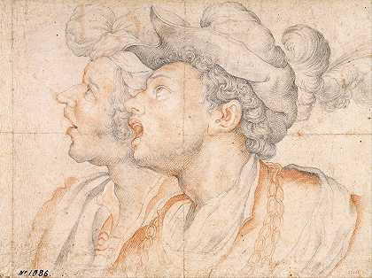 两个年轻人头`Two Youths Heads (from 1587 until 1595) by Camillo Procaccini