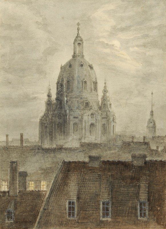德累斯顿的弗劳恩基什`Die Frauenkirche in Dresden (1824) by Carl Gustav Carus