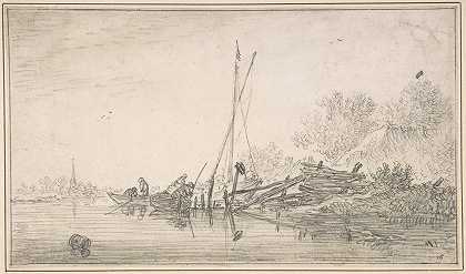 河景`River Scene (early 17th–mid 17th century) by Jan van Goyen