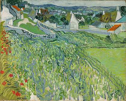 奥弗斯葡萄园`Vineyards at Auvers (1890) by Vincent van Gogh