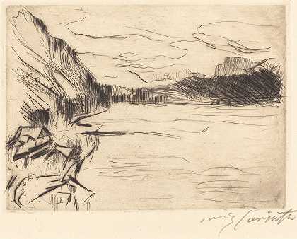关于沃尔陈湖`On Walchen Lake (Am Walchensee) (1923) by Lovis Corinth