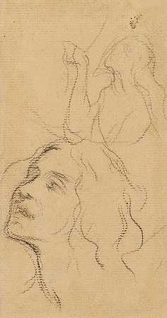 研究半身像和女人的脸`Etude dune femme en buste et dun visage de femme by Henri Leopold Lévy