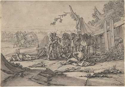 骑兵休息`Cavalry Men at Rest (late 17th–mid~18th century) by Georg Philipp Rugendas