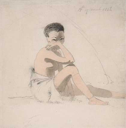 可拉女孩坐着`Korah Girl Seated (1802) by Samuel Daniell