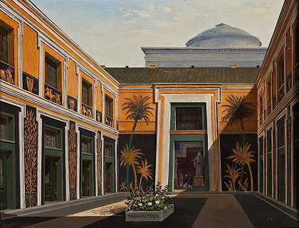 桑瓦尔森博物馆的庭院`The Courtyard Of The Thorvaldsen Museum (1847) by Christian Olavius Zeuthen