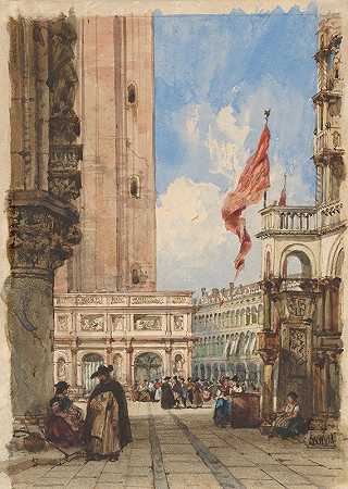 圣马克威尼斯s广场和洛格塔`St. Marks Square, Venice, with Loggetta (ca. 1840) by William Wyld