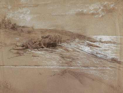 有灌木丛松树的海岸，Prout和s颈，东角`Seacoast With Scrub Pines, Prouts Neck, Eastern Point (1884–90) by Winslow Homer