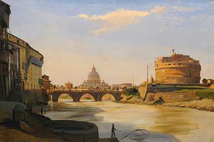 圣卡斯特尔城堡景观安杰洛，罗马`View Of The Castel Santangelo, Rome by Ippolito Caffi