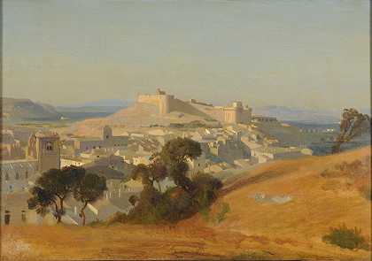 维伦纽夫-莱斯-阿维尼翁`Villeneuve~lès~Avignon (ca 1836~07) by Prosper Marilhat