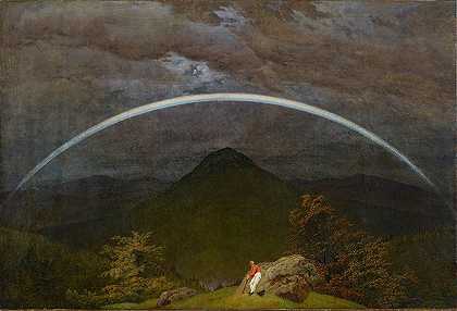 彩虹山景`Mountain Landscape with Rainbow (circa 1809~1810) by Caspar David Friedrich