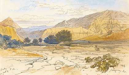 塔伊贝河，Eygpt`Wadi Tayibeh, Eygpt (1849) by Edward Lear