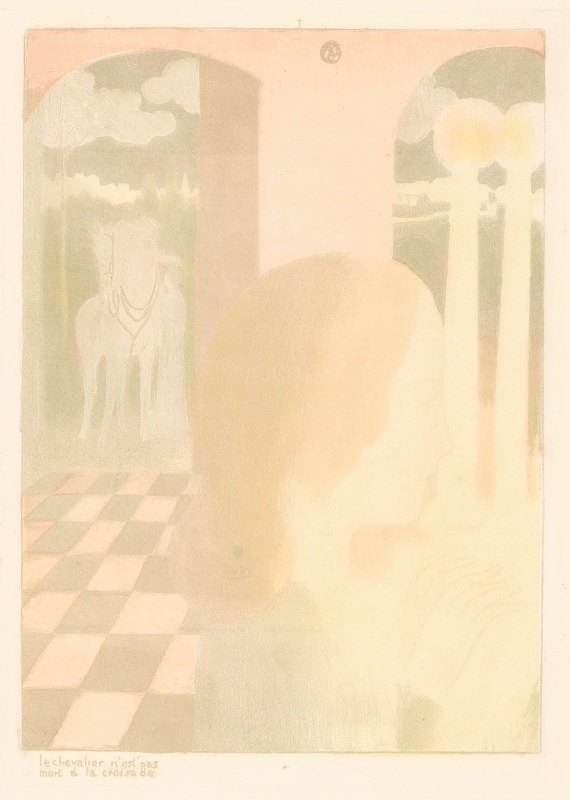 这位年轻的女士在等待她心爱的骑士`Jonkvrouw wacht op haar geliefde ridder (1899) by Maurice Denis