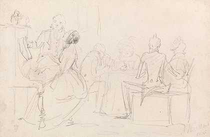 晚会`An Evening Party (1846) by Sir John Everett Millais