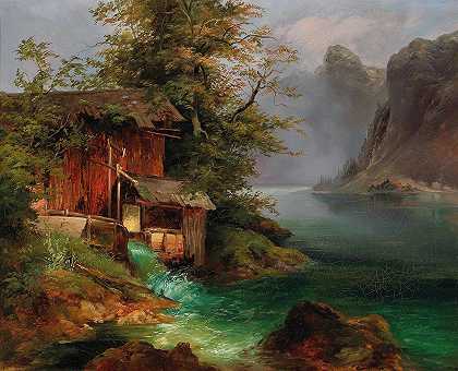 哈尔斯塔特湖磨坊`Mill On Lake Hallstatt by Franz Steinfeld