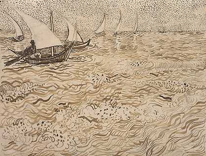 圣玛丽的船`Boats at Saintes~Maries (1888) by Vincent van Gogh