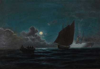 月光下的船`Ships By Moonlight by Emilios Prosalentis