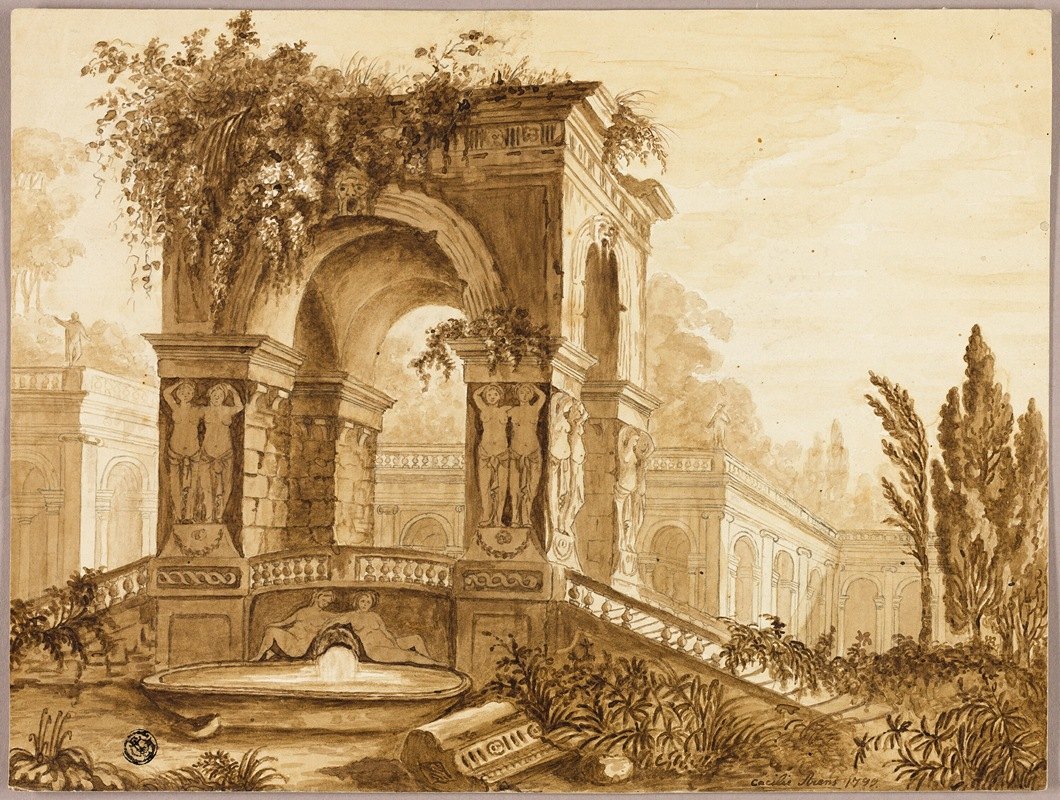 废墟中的门廊`Portico in Ruins (1799) by Cecilie Arens