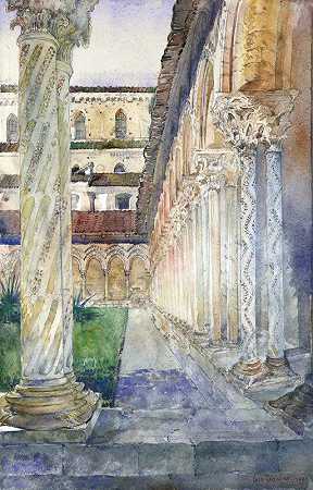 西西里蒙雷亚尔大教堂`Cathedral at Monreale, Sicily (1902) by Cass Gilbert