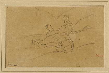 仰卧黑豹`Panthère couchée de face (19th century) by Antoine-Louis Barye