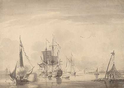 港口景象`Harbor Scene (c. 1760) by John Greenwood