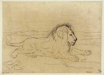 卧狮`Lion couché (19th century) by Antoine-Louis Barye