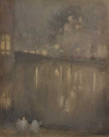 夜曲灰色和金色-荷兰运河`Nocturne; Grey and Gold–Canal, Holland (1882) by James Abbott McNeill Whistler