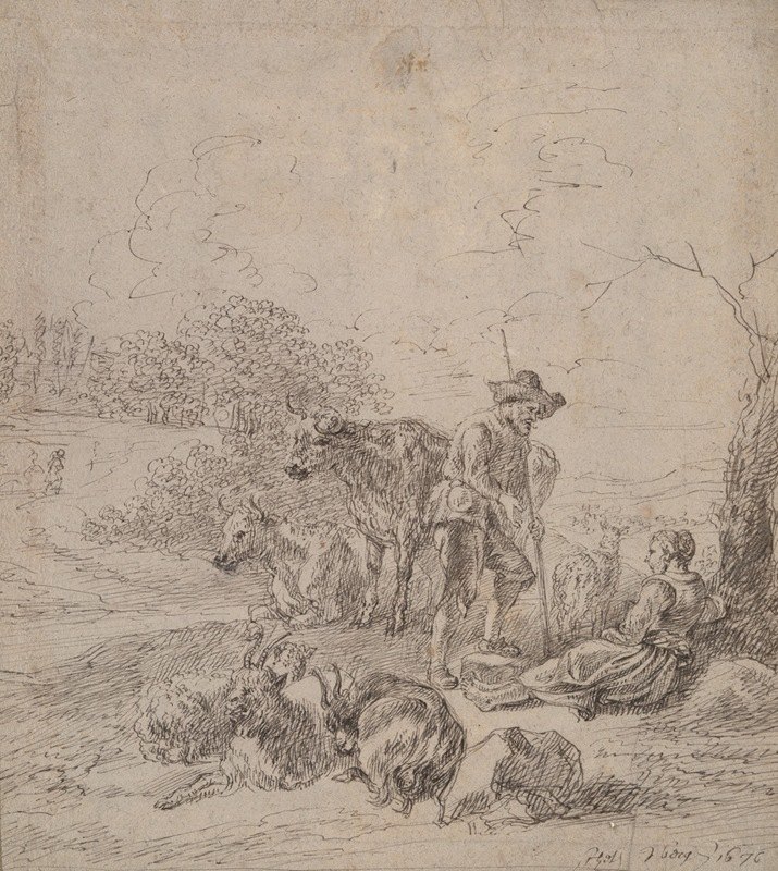 田园风光`Pastoral Scene (1676) by Matthys van den Bergh